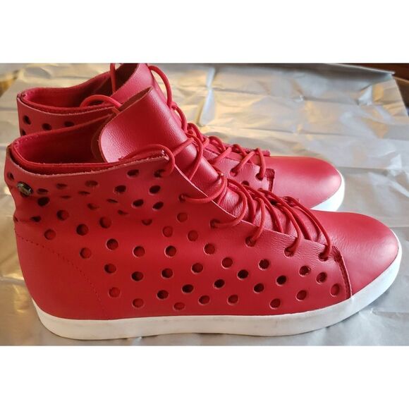 VOLCOM PERFORATED RED LEATHER HIGH TOP SIZE 7 SPECIAL RARE SAMPLE - Picture 2 of 12